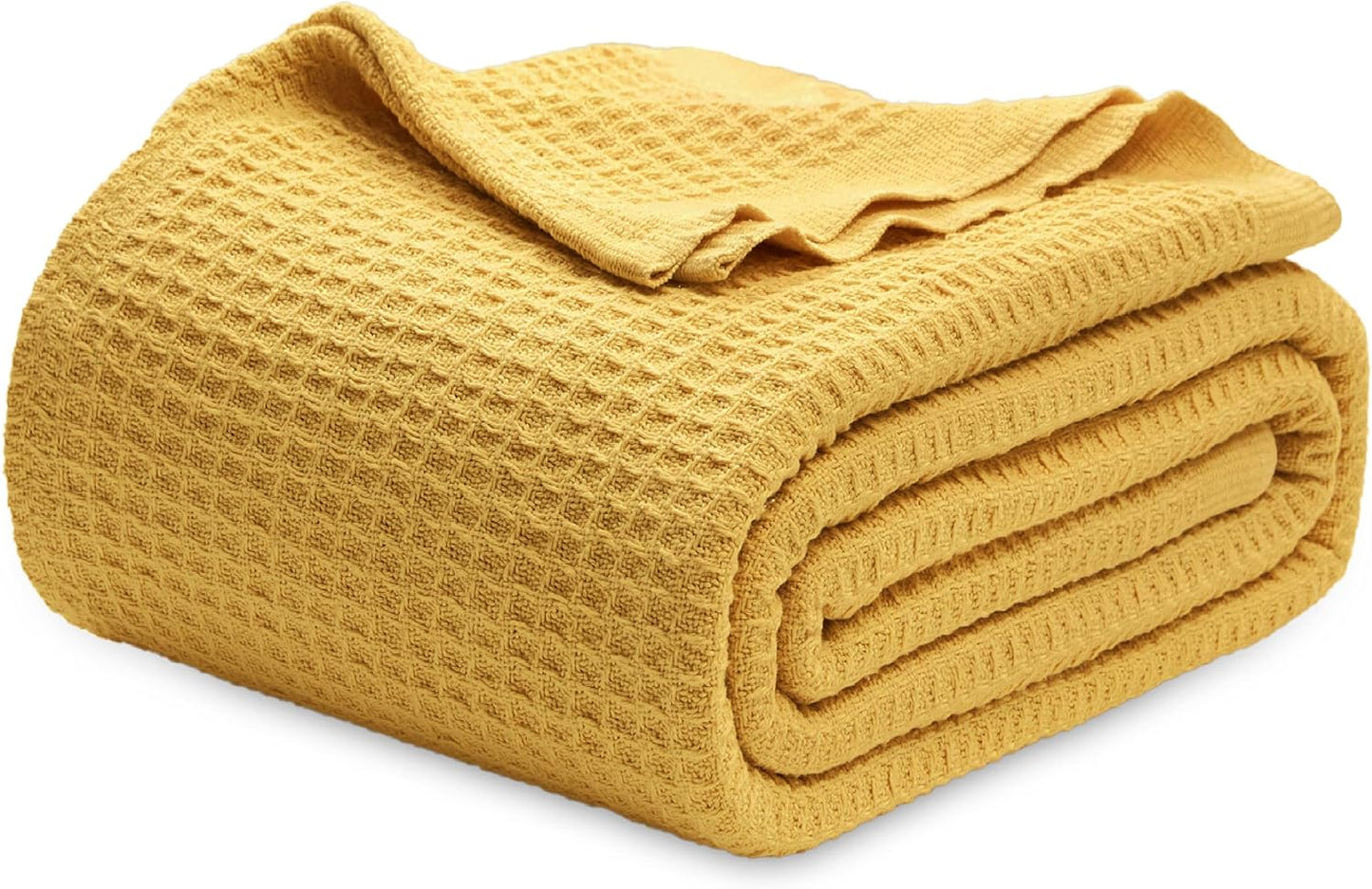 Bedsure 100% Cotton Blanket Queen Size for Bed - Breathable and Soft, Waffle Weave Blanket for Summer Spring, White, 90x90 Inches