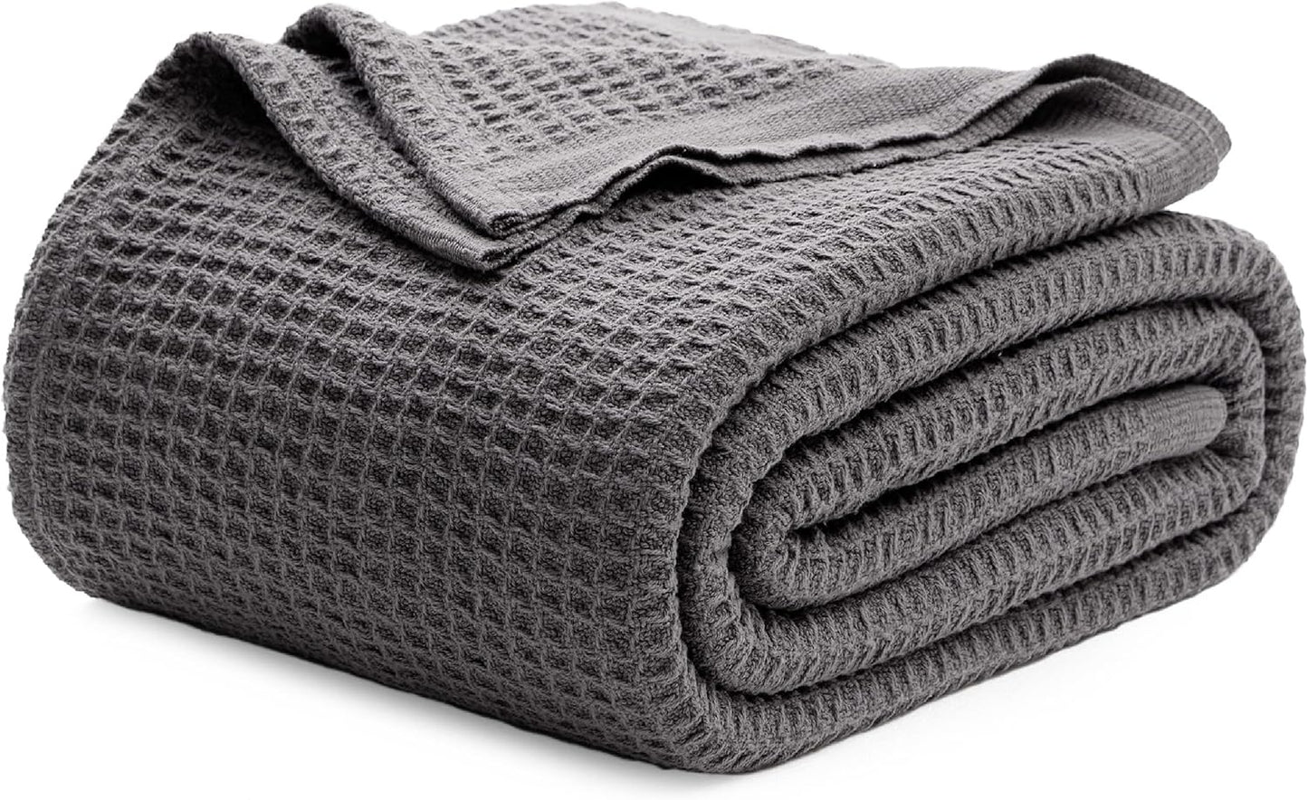 Bedsure 100% Cotton Blanket Queen Size for Bed - Breathable and Soft, Waffle Weave Blanket for Summer Spring, White, 90x90 Inches