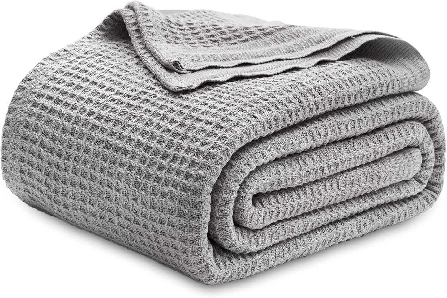 Bedsure 100% Cotton Blanket Queen Size for Bed - Breathable and Soft, Waffle Weave Blanket for Summer Spring, White, 90x90 Inches