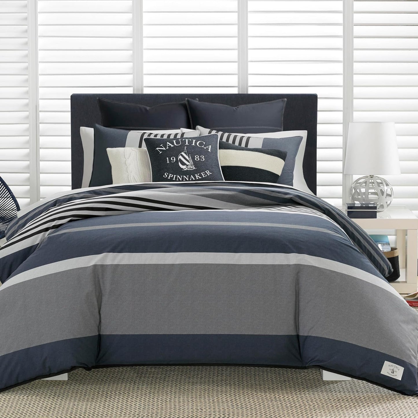 Nautica Duvet Cover Set Cotton Reversible Bedding with Matching Sham, Styligh Home Decor, Twin, Rendon Charcoal/Navy 2 Count