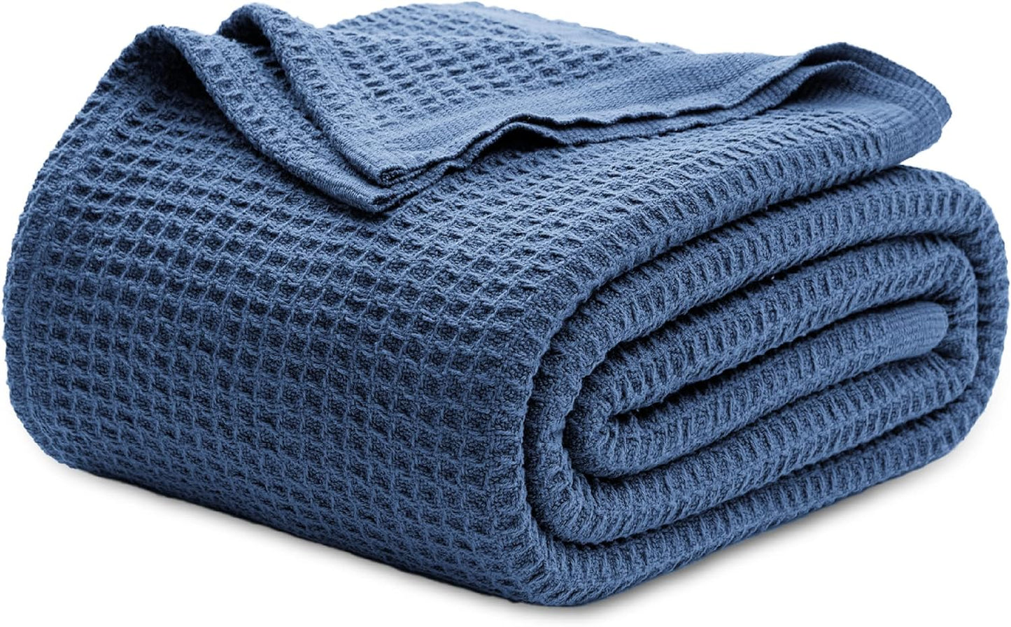 Bedsure 100% Cotton Blanket Queen Size for Bed - Breathable and Soft, Waffle Weave Blanket for Summer Spring, White, 90x90 Inches