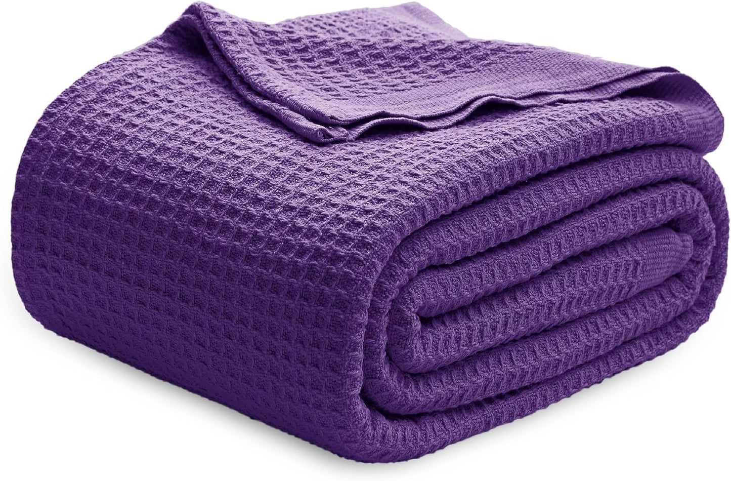 Bedsure 100% Cotton Blanket Queen Size for Bed - Breathable and Soft, Waffle Weave Blanket for Summer Spring, White, 90x90 Inches