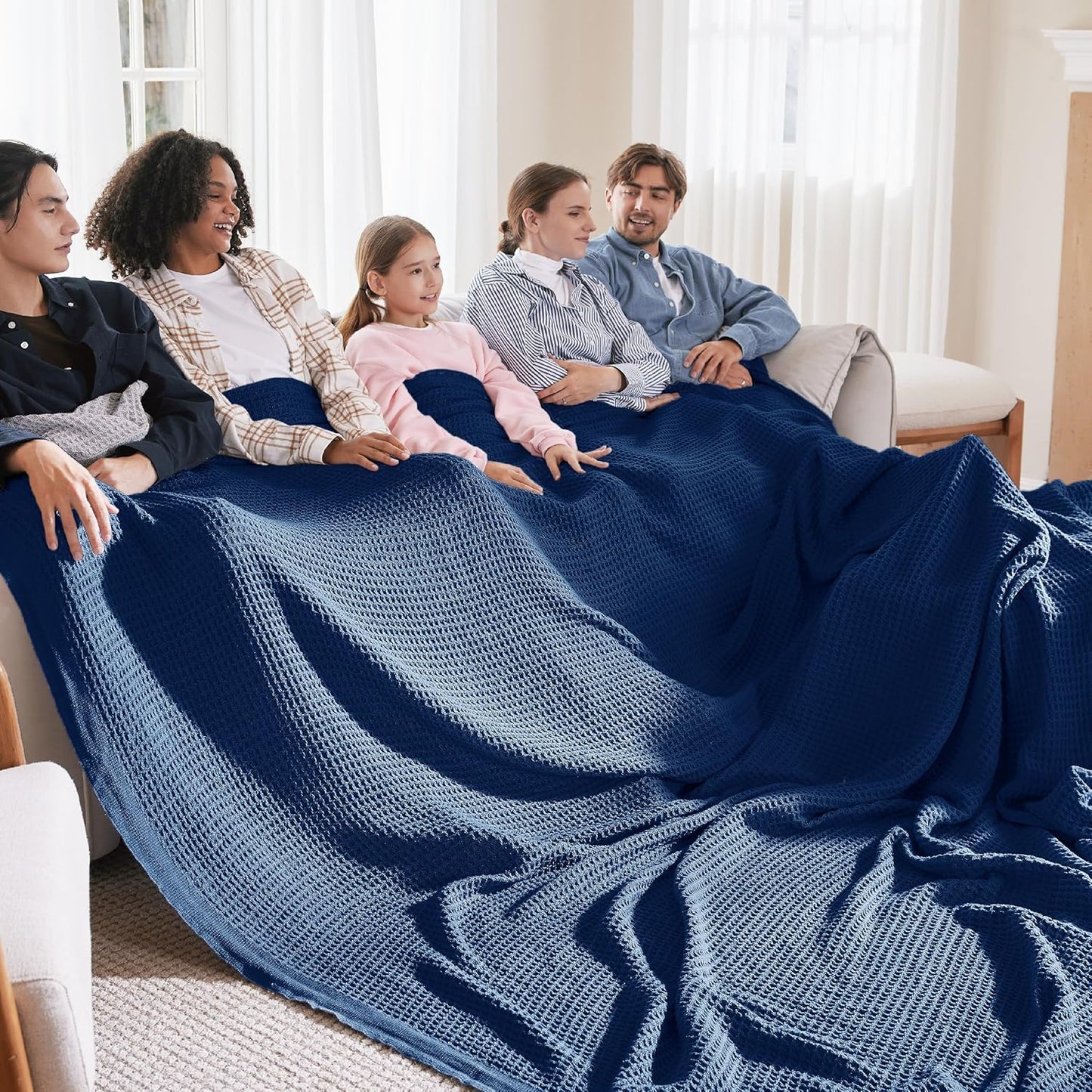 Bedsure 100% Cotton Blanket Queen Size for Bed - Breathable and Soft, Waffle Weave Blanket for Summer Spring, White, 90x90 Inches