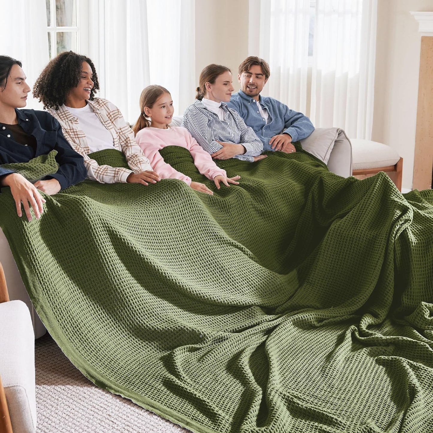 Bedsure 100% Cotton Blanket Queen Size for Bed - Breathable and Soft, Waffle Weave Blanket for Summer Spring, White, 90x90 Inches