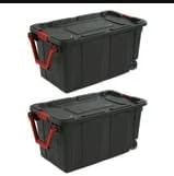 Set of 2 Black 40 Gallon Industrial Tote Plastic Bins with Wheels - Convenient Storage Solution