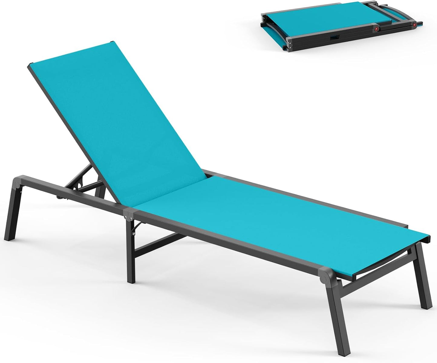Chaise Lounge Outdoor, Foldable Aluminum Pool Lounge Chairs with 5 Positions Recliner - Free Assembly - Patio Chaise Lounge Chair for Poolside, Beach, Yard (Khaki)
