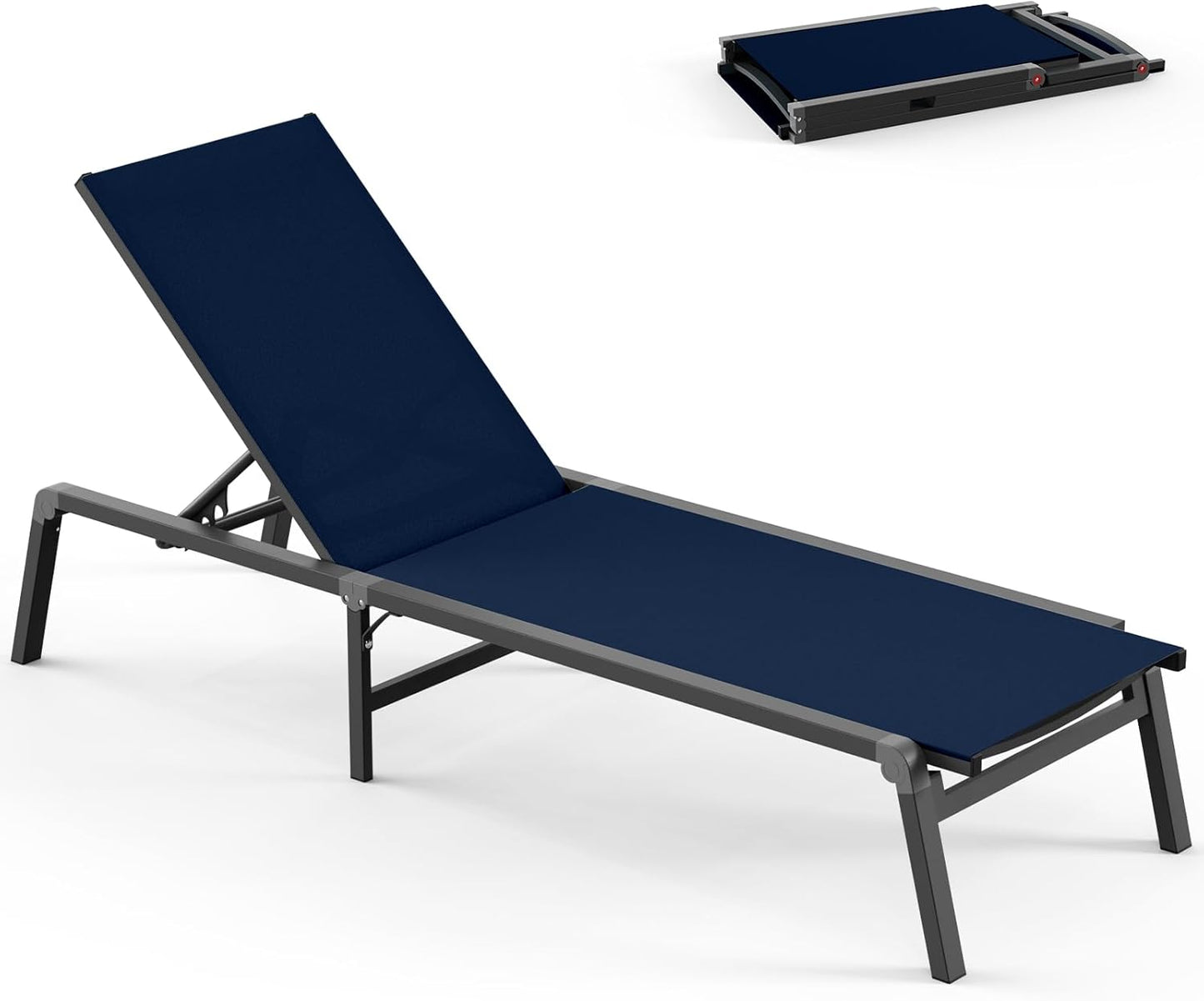 Chaise Lounge Outdoor, Foldable Aluminum Pool Lounge Chairs with 5 Positions Recliner - Free Assembly - Patio Chaise Lounge Chair for Poolside, Beach, Yard (Khaki)