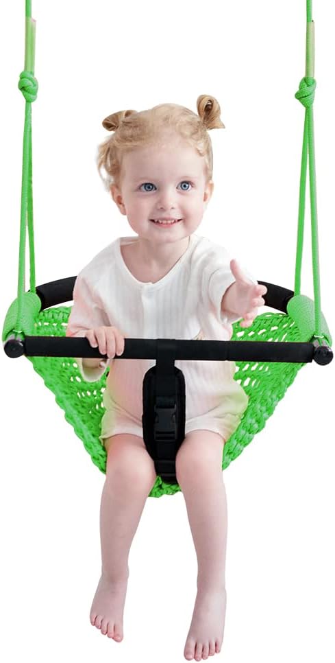 2 -in- 1 Toddler Swing. Swing Seat for Kids with Adjustable Ropes, for Kids Heavy Duty Rope Play Secure Children Swings Set, for Outdoor Indoor, Backyard. Upgrade Product (Light Brown)