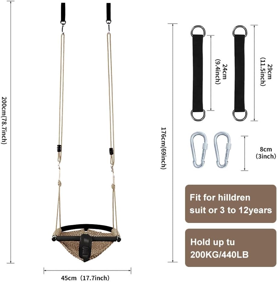 2 -in- 1 Toddler Swing. Swing Seat for Kids with Adjustable Ropes, for Kids Heavy Duty Rope Play Secure Children Swings Set, for Outdoor Indoor, Backyard. Upgrade Product (Light Brown)