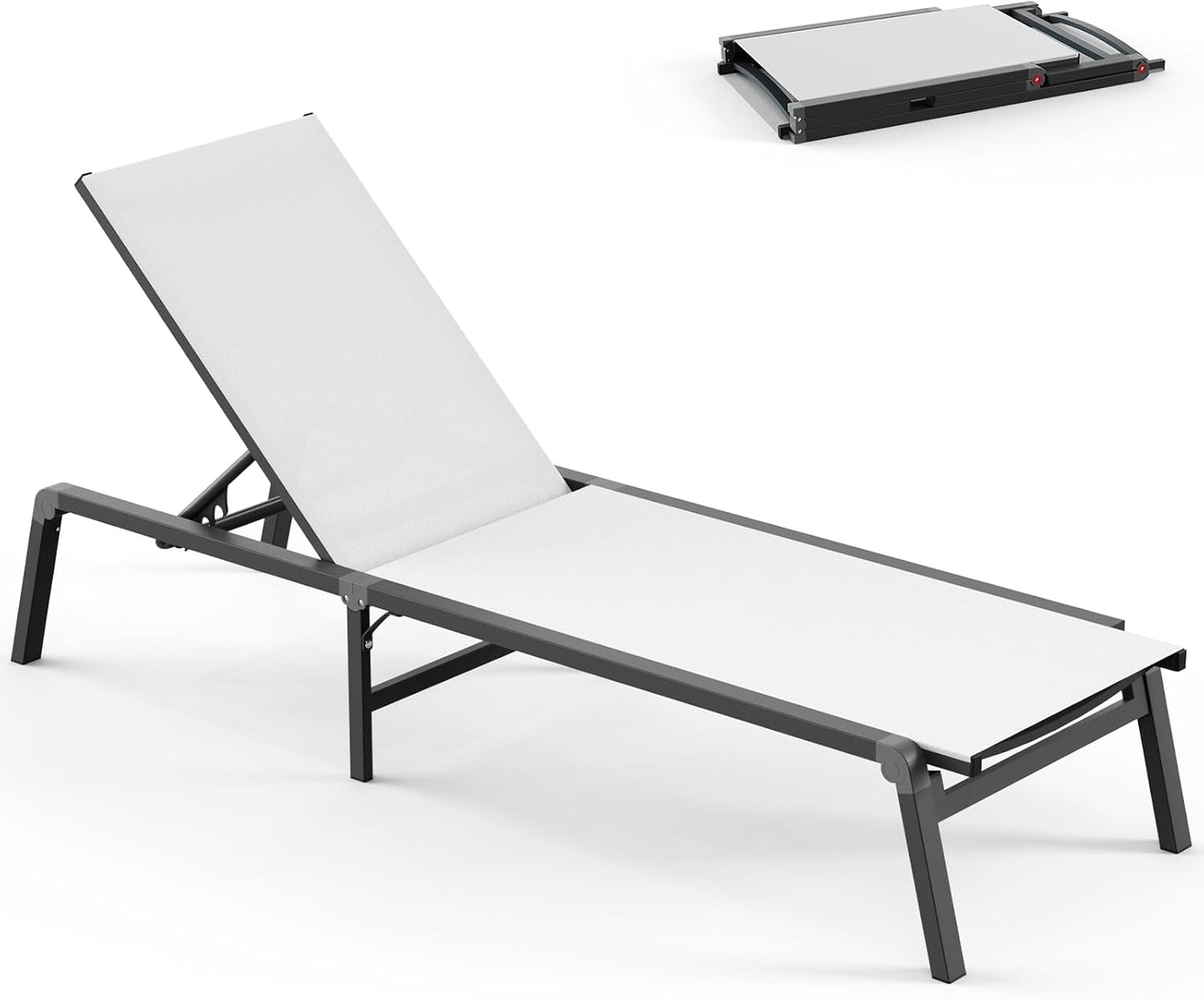 Chaise Lounge Outdoor, Foldable Aluminum Pool Lounge Chairs with 5 Positions Recliner - Free Assembly - Patio Chaise Lounge Chair for Poolside, Beach, Yard (Khaki)