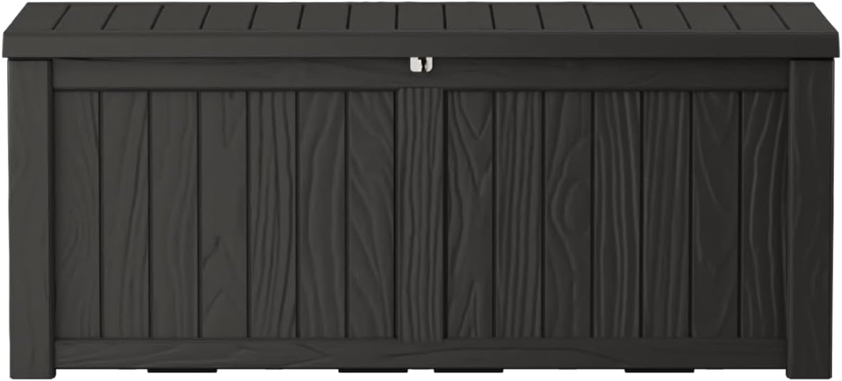 80 Gallon Outdoor Storage Box Waterproof Lockable Resin Deck Box Large, Patio Storage Bin for Pool Accessories Cushion Furniture, Garden Tools, UV-Resistant Outside Delivery Black