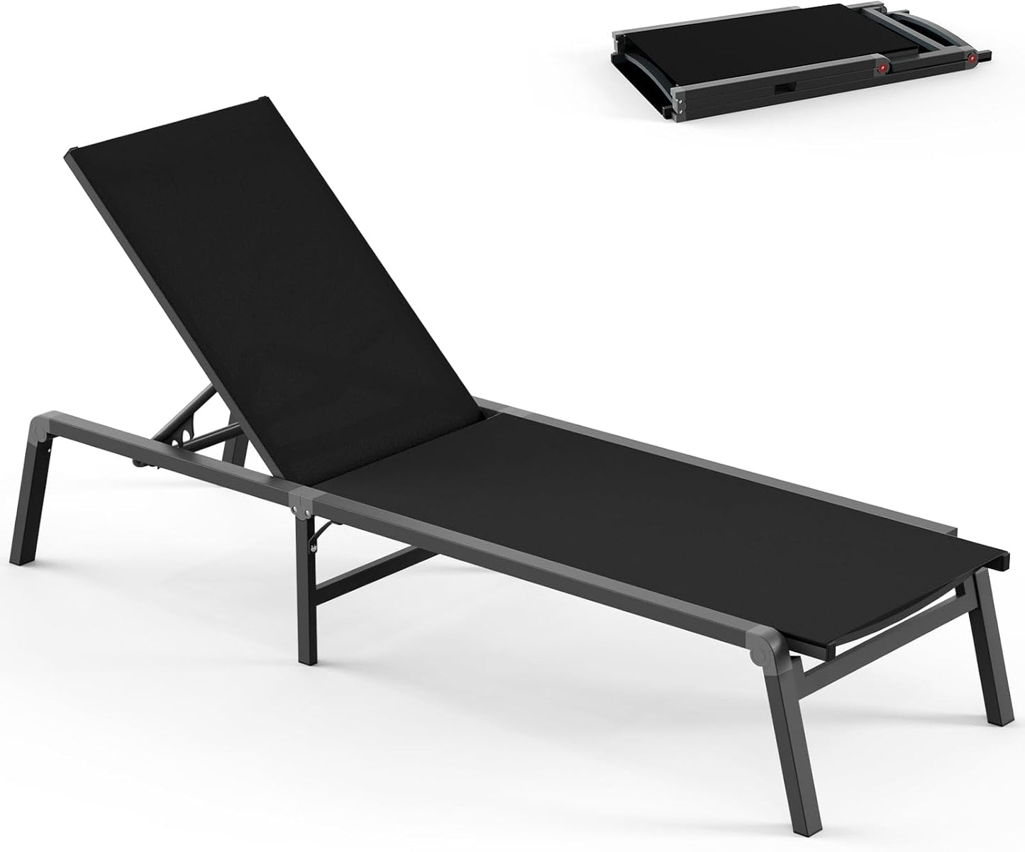 Chaise Lounge Outdoor, Foldable Aluminum Pool Lounge Chairs with 5 Positions Recliner - Free Assembly - Patio Chaise Lounge Chair for Poolside, Beach, Yard (Khaki)