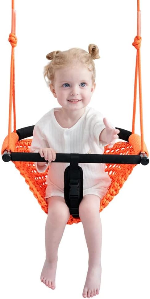 2 -in- 1 Toddler Swing. Swing Seat for Kids with Adjustable Ropes, for Kids Heavy Duty Rope Play Secure Children Swings Set, for Outdoor Indoor, Backyard. Upgrade Product (Light Brown)