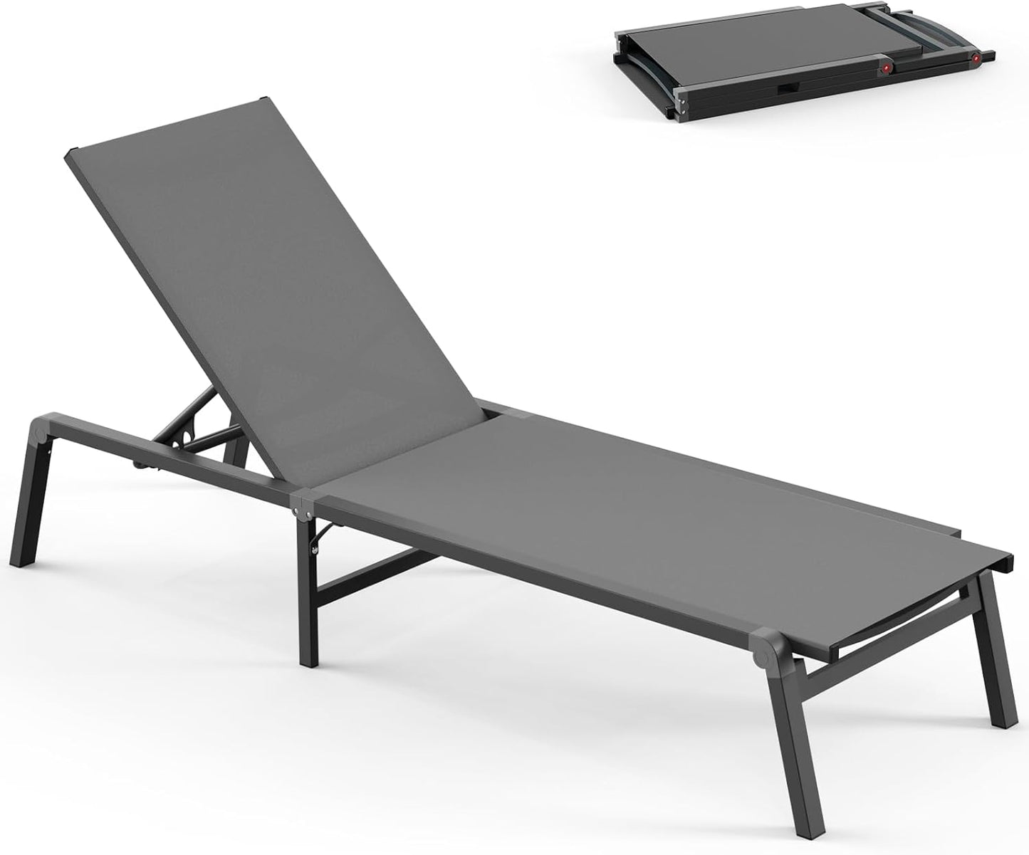 Chaise Lounge Outdoor, Foldable Aluminum Pool Lounge Chairs with 5 Positions Recliner - Free Assembly - Patio Chaise Lounge Chair for Poolside, Beach, Yard (Khaki)