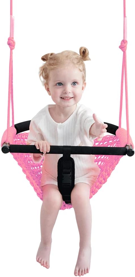 2 -in- 1 Toddler Swing. Swing Seat for Kids with Adjustable Ropes, for Kids Heavy Duty Rope Play Secure Children Swings Set, for Outdoor Indoor, Backyard. Upgrade Product (Light Brown)