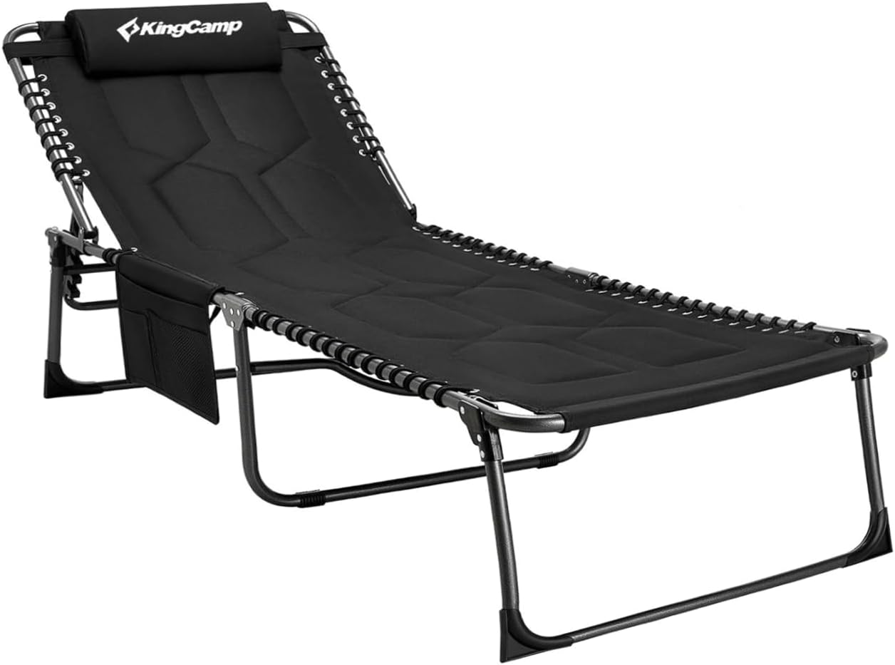 KingCamp Oversized Tanning Chair, Extra-Wide Padded Folding Chase Lounge Chairs Portable Adjustable 5-Position 400lbs Heavy Duty Lounger with Double-Layer Oxford for Outdoor Beach Patio Sun Pool
