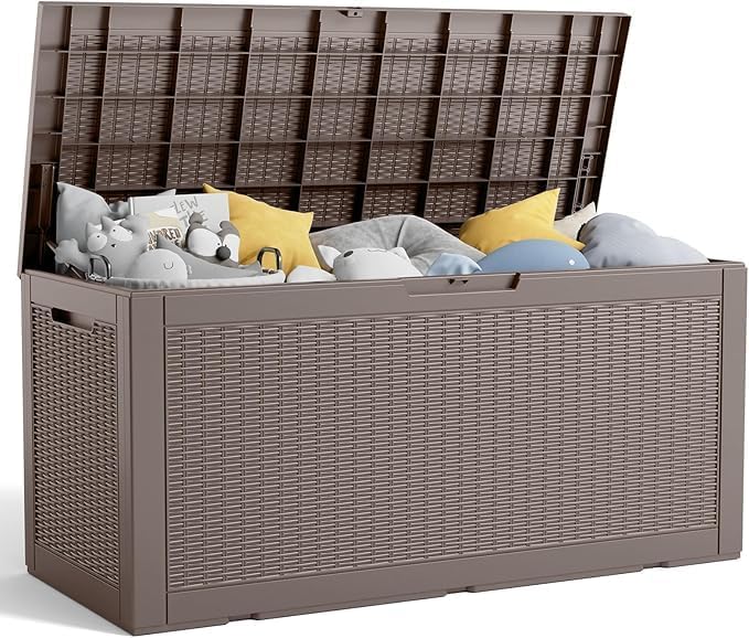 Vixzen 45 Gallon Resin Deck Box, Lockable Outdoor Storage Box for Patio Cushions Storage Furniture,Garden Tools, Pool Supplies, Weatherproof and UV Resistant