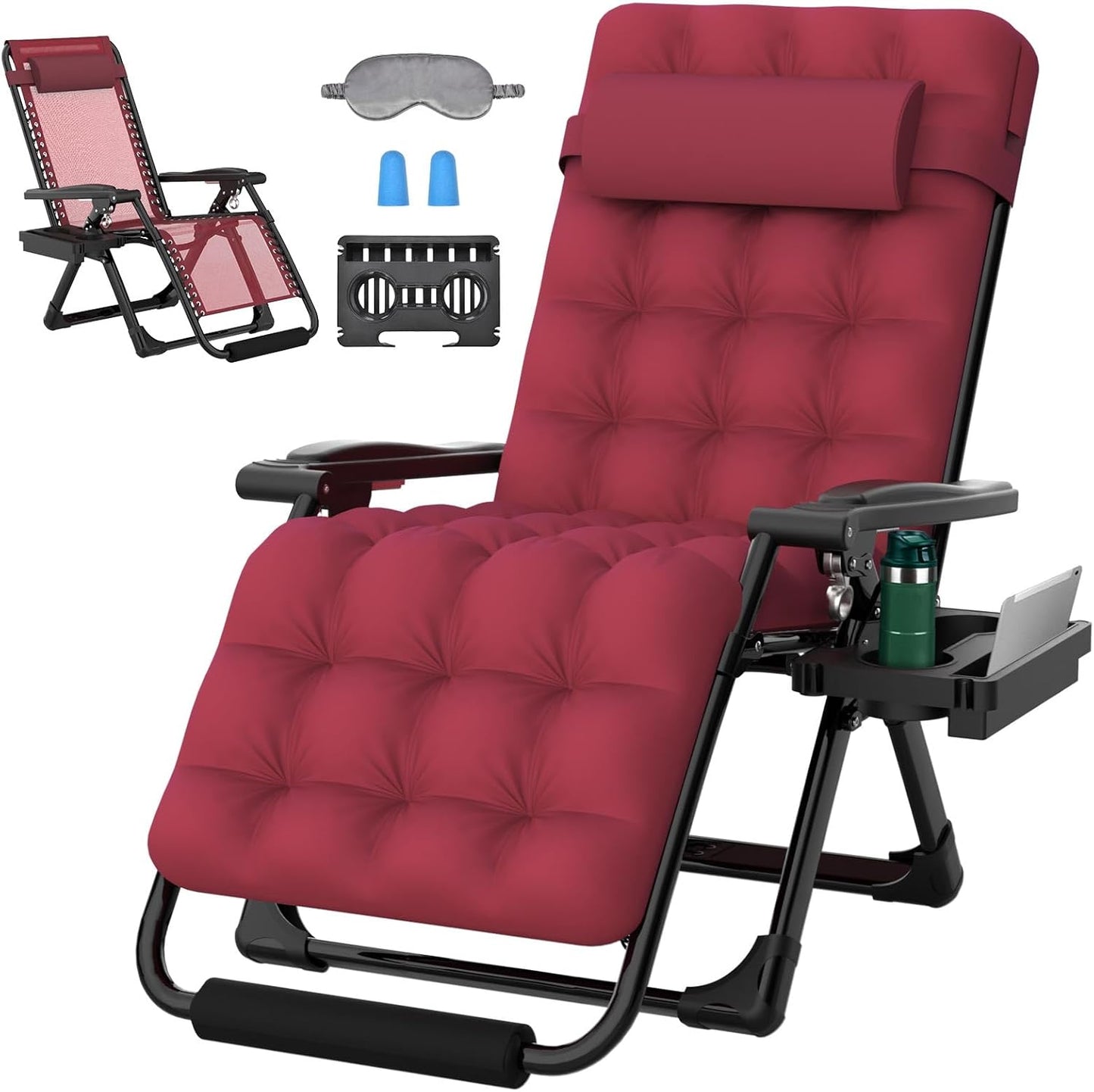 ZENPETIO 29In XL Zero Gravity Chair w/Cushion, Zero Gravity Recliner Lounge Chair for Indoor and Outdoor, Reclining Camping Chair for Lawn, Anti Gravity Chair with Cup Holder and Footrest, 440LBS