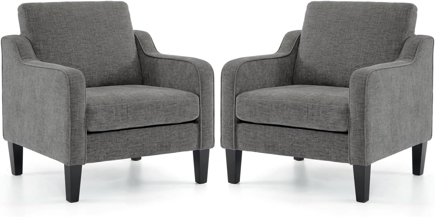 VINGLI Accent Chairs for Living Room Chairs Reading Chair Mid Century Modern Chair Soft Chenille Sofa Chair Upholstered Arm Chair Comfy Chair Side Chair (Light Grey Chenille)
