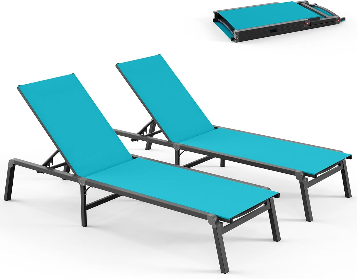 Chaise Lounge Outdoor, Foldable Aluminum Pool Lounge Chairs with 5 Positions Recliner - Free Assembly - Patio Chaise Lounge Chair for Poolside, Beach, Yard (Khaki)