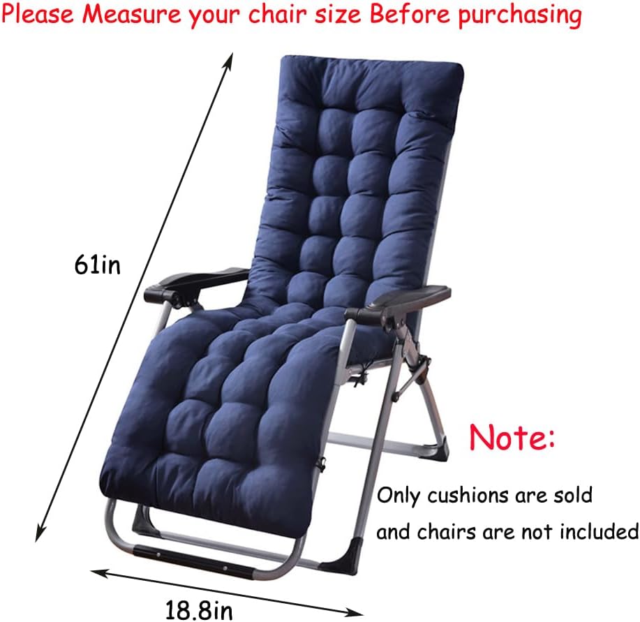 Patio Chaise Lounger Cushion, Lounge Chair Recliners Chair Cushions with 6 Ties,Thick Padded Swing Bench Cushion，61x18.89x3.14in (Grey)