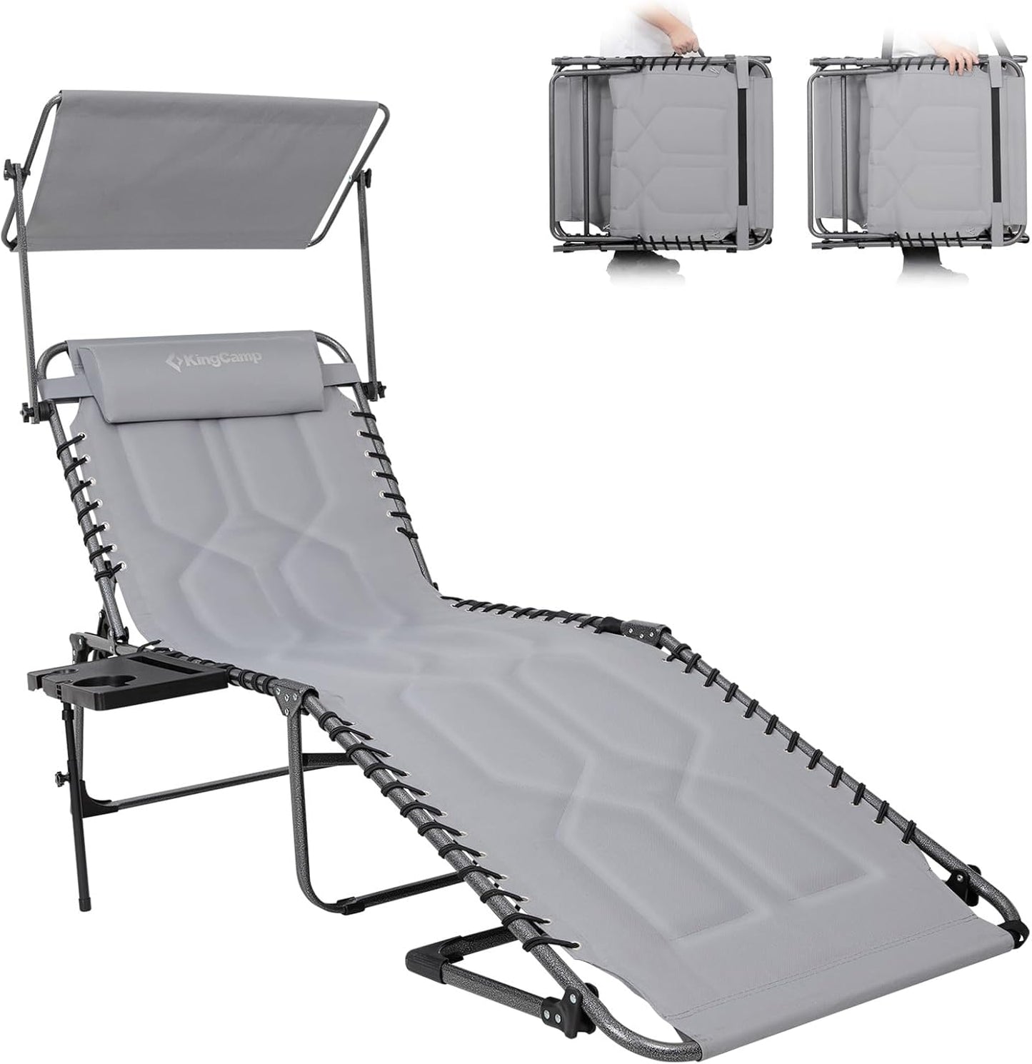 KingCamp Oversized Tanning Chair, Extra-Wide Padded Folding Chase Lounge Chairs Portable Adjustable 5-Position 400lbs Heavy Duty Lounger with Double-Layer Oxford for Outdoor Beach Patio Sun Pool