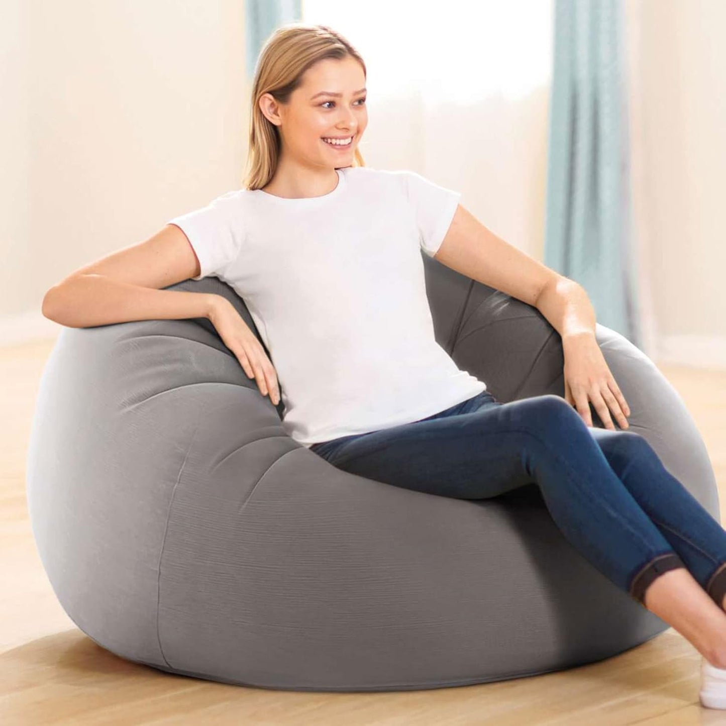 Intex 68579EP Beanless Bag Inflatable Lounge Chair: Corduroy Textured Flocking – Durable Vinyl – Folds Compactly – 220lb Weight Capacity – 45" x 45" x 28"