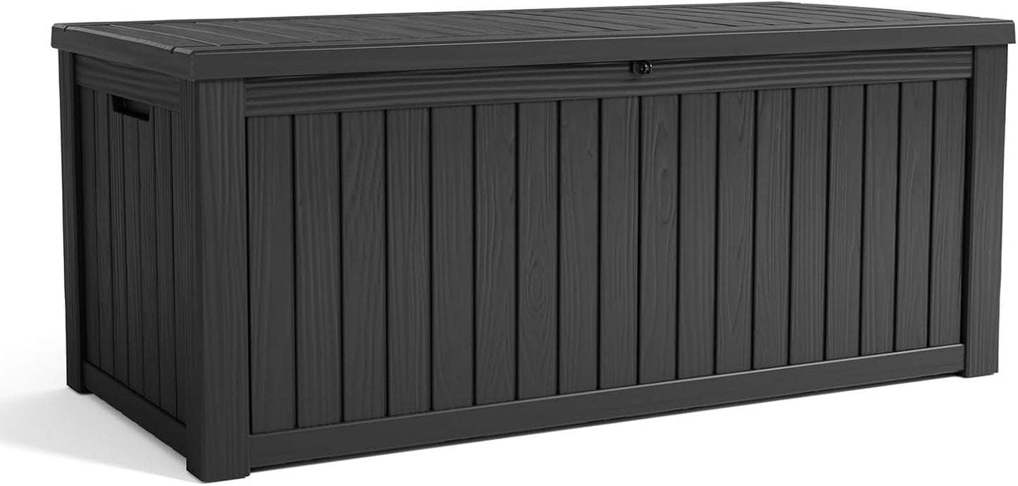 Vixzen 45 Gallon Resin Deck Box, Lockable Outdoor Storage Box for Patio Cushions Storage Furniture,Garden Tools, Pool Supplies, Weatherproof and UV Resistant