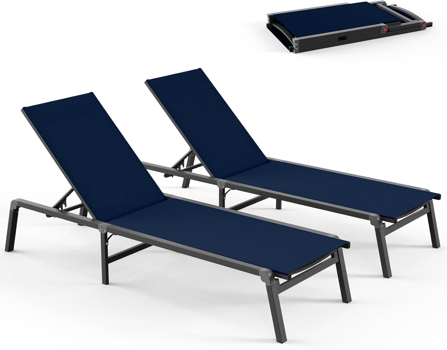 Chaise Lounge Outdoor, Foldable Aluminum Pool Lounge Chairs with 5 Positions Recliner - Free Assembly - Patio Chaise Lounge Chair for Poolside, Beach, Yard (Khaki)