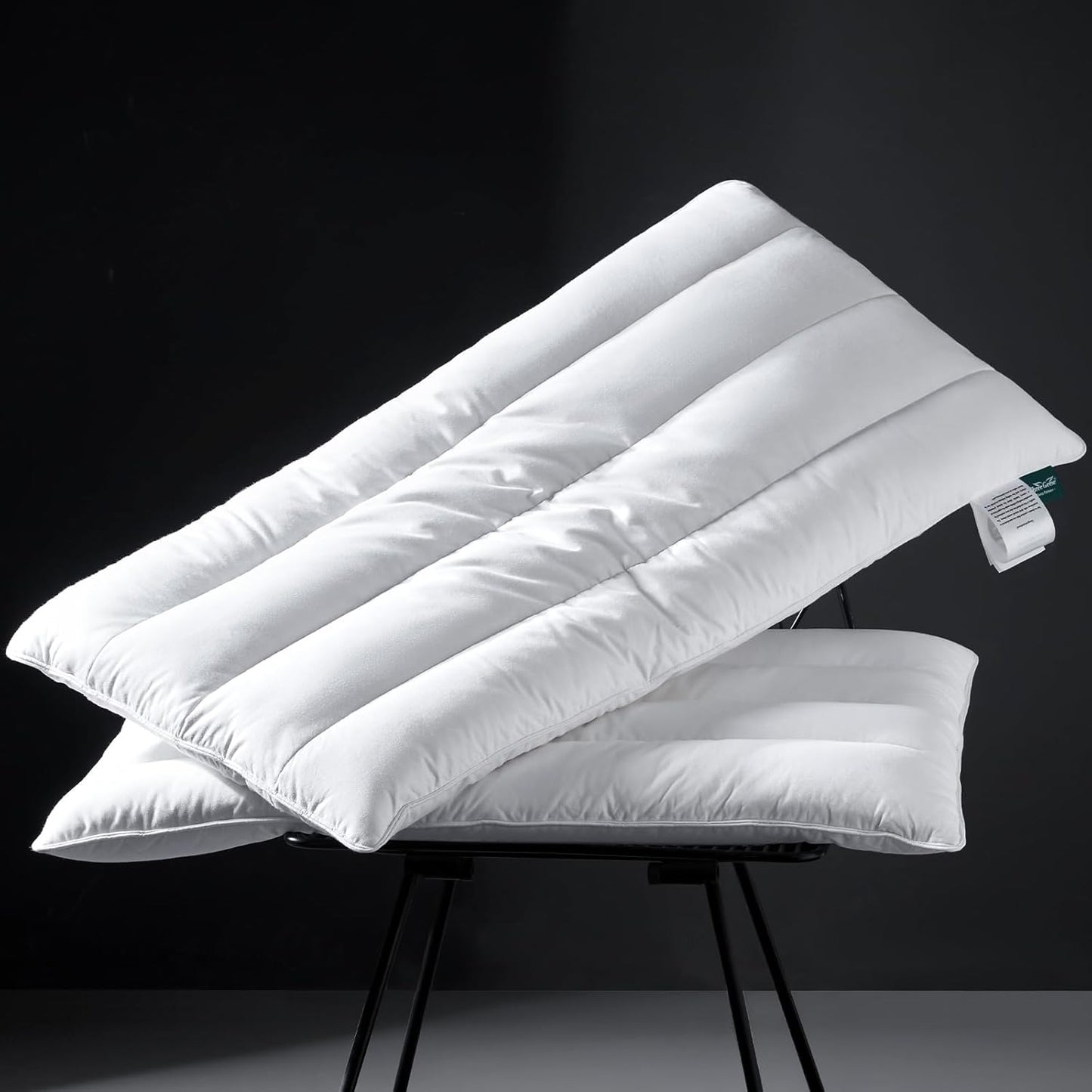 Three Geese Luxury Flat Thin Goose Feather Down Pillows Queen Size, 3 Inch Height, 100% Cotton Cover, Medium Firm, Hotel Collection Ultra Slim Thin Bed Pillows, Machine Washable, 18" x 30"
