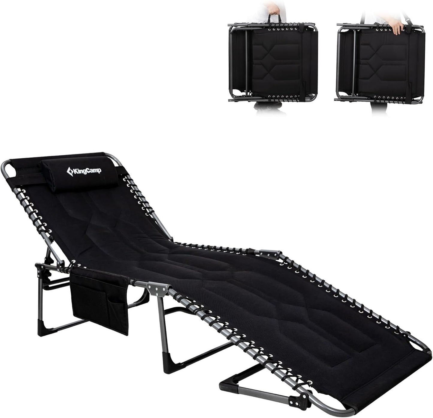 KingCamp Oversized Tanning Chair, Extra-Wide Padded Folding Chase Lounge Chairs Portable Adjustable 5-Position 400lbs Heavy Duty Lounger with Double-Layer Oxford for Outdoor Beach Patio Sun Pool