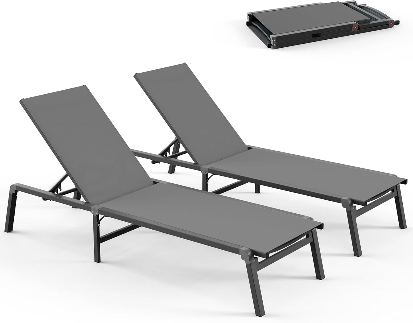 Chaise Lounge Outdoor, Foldable Aluminum Pool Lounge Chairs with 5 Positions Recliner - Free Assembly - Patio Chaise Lounge Chair for Poolside, Beach, Yard (Khaki)