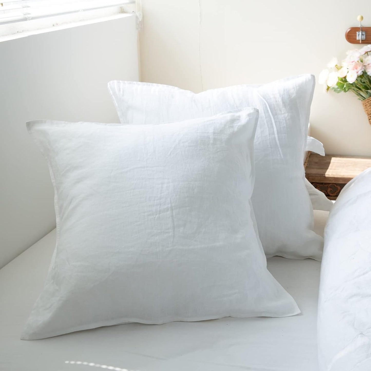 Simple&Opulence 100% Linen Duvet Cover Set 3pcs Basic Style Natural French Washed Flax Solid Color Soft Breathable Farmhouse Bedding with Button Closure - White, Queen