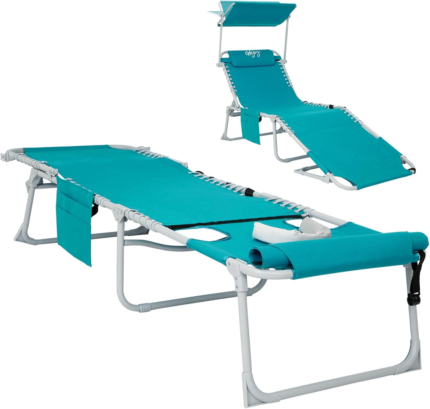 #WEJOY Folding Tanning Chair with Face Hole, 5 Positions Face Down Beach Lounge Chairs with Pillow for Outside Sunbathing Poolside (Cyan)