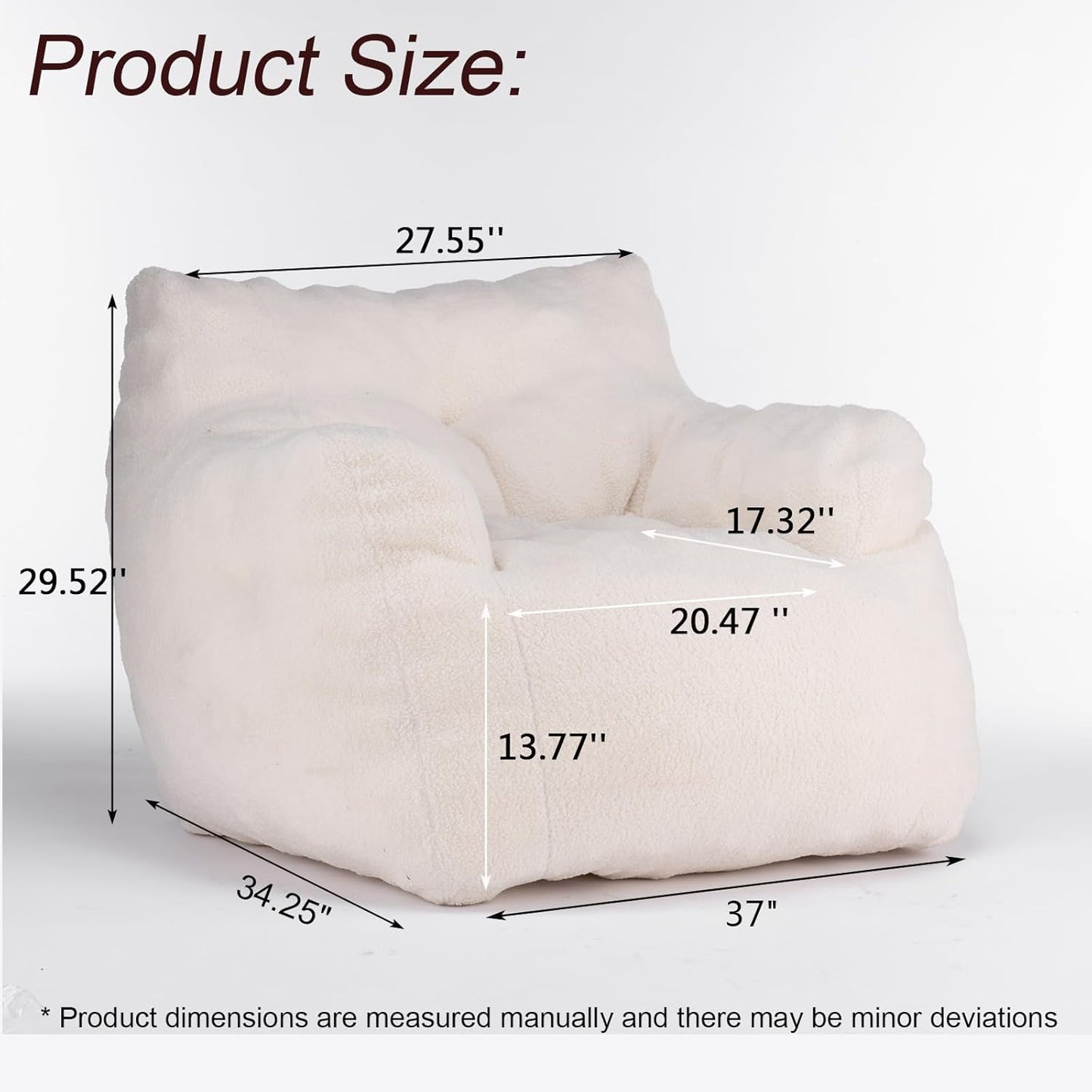Recaceik Bean Bag Chairs, Tufted Soft Stuffed with Filler, Fluffy and Lazy Sofa, Imperial Lounger Giant Chair for Bedroom, Living Room, White