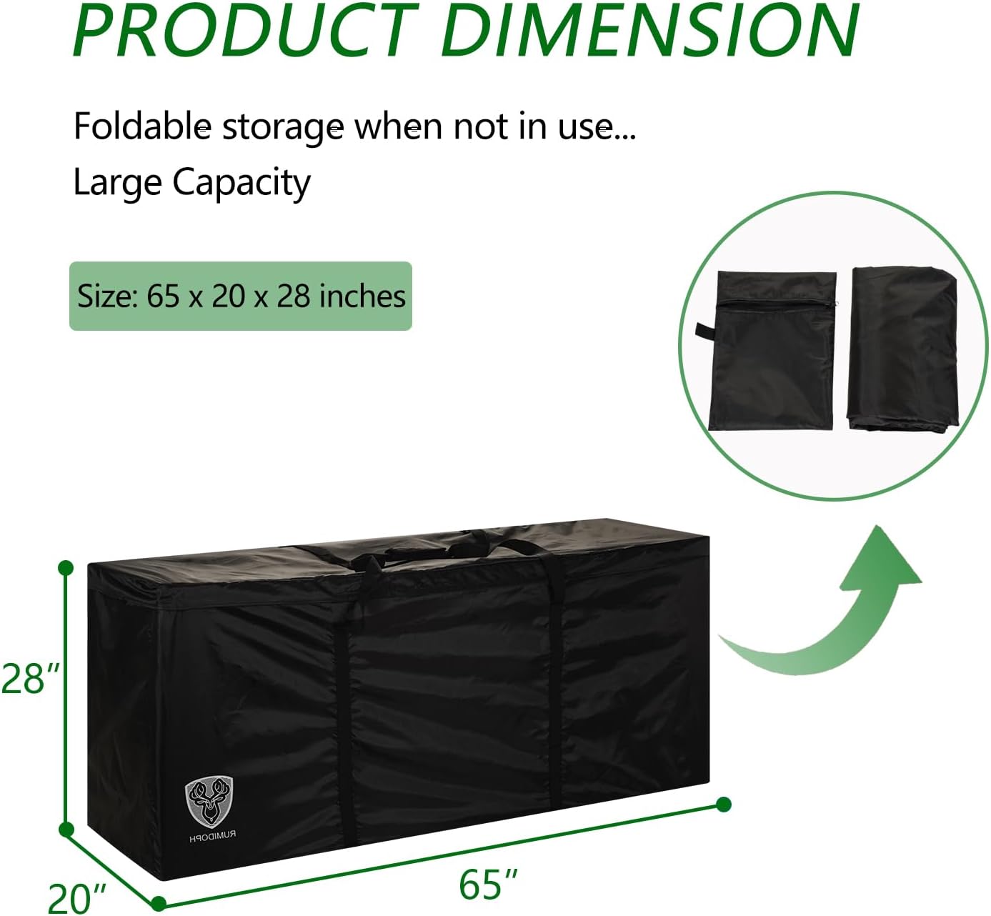 Outdoor Cushion Storage Bag Waterproof Square Large Patio Storage Bags with Zipper for Outdoor Furniture Cushion, 65 x20 x28IN