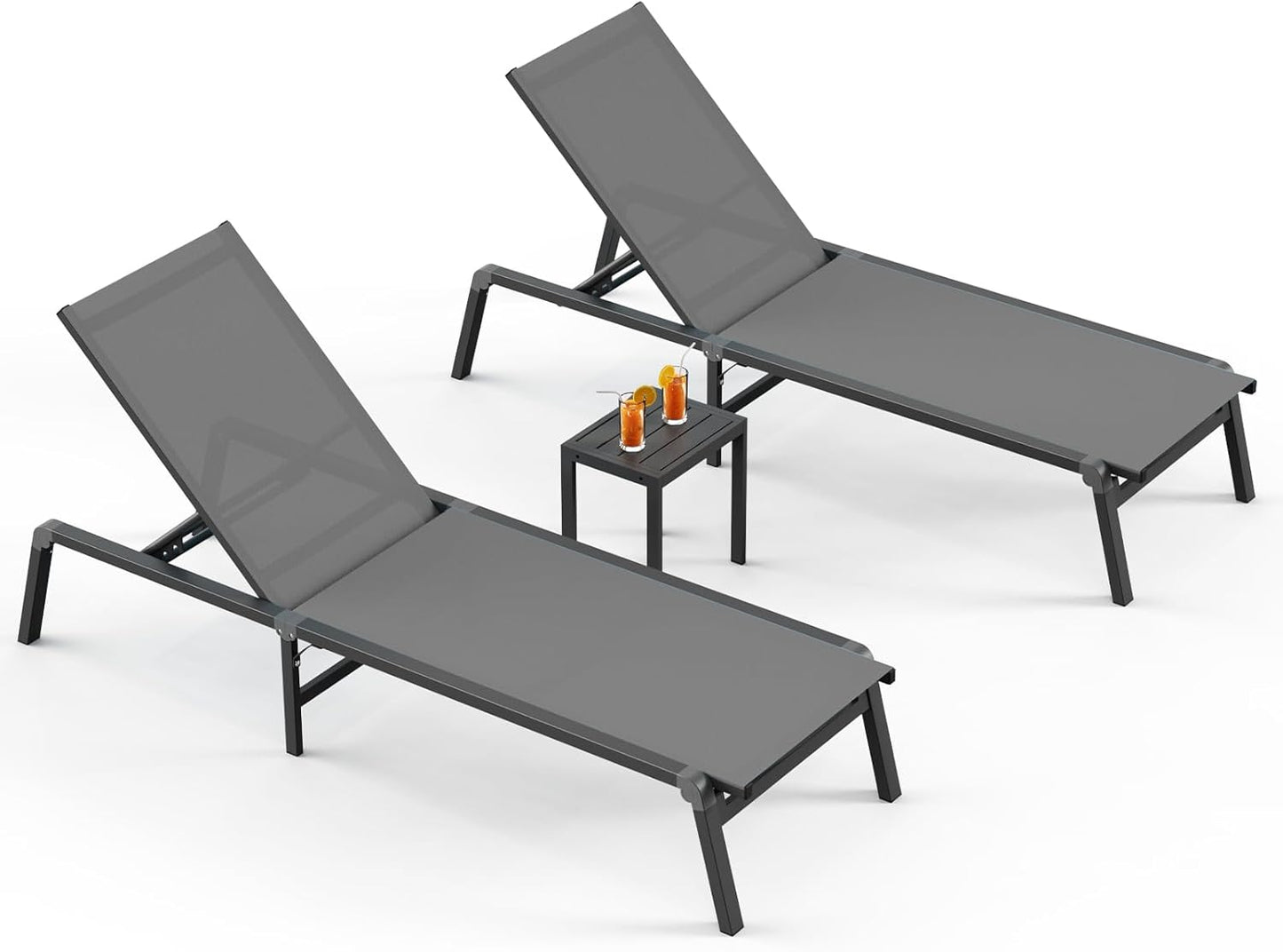 Chaise Lounge Outdoor, Foldable Aluminum Pool Lounge Chairs with 5 Positions Recliner - Free Assembly - Patio Chaise Lounge Chair for Poolside, Beach, Yard (Khaki)