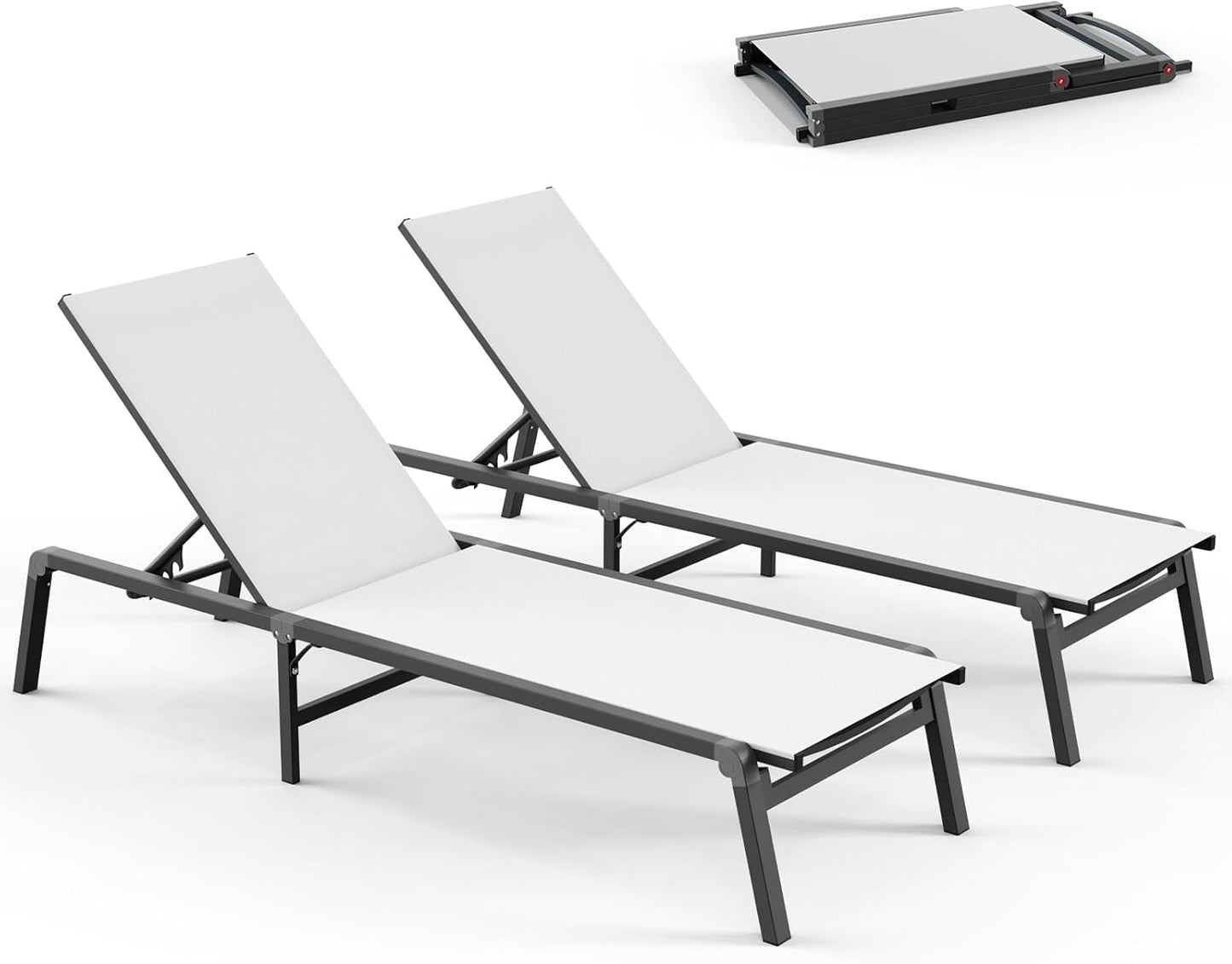 Chaise Lounge Outdoor, Foldable Aluminum Pool Lounge Chairs with 5 Positions Recliner - Free Assembly - Patio Chaise Lounge Chair for Poolside, Beach, Yard (Khaki)