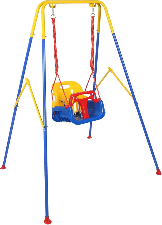 3-in-1 Toddler Swing Set, Metal A-Frame Hammock Chair Stand, Foldable Baby Swing Frame, Easy to Assemble & Store, Indoor/Outdoor Swing Stand for Toddler Baby Jumper Chair (SEAT)