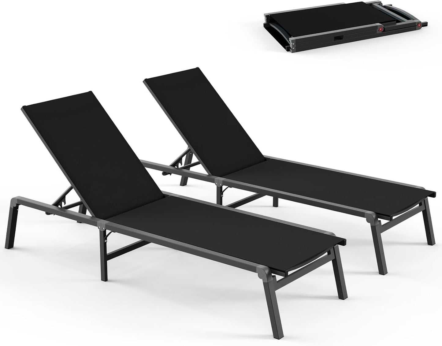 Chaise Lounge Outdoor, Foldable Aluminum Pool Lounge Chairs with 5 Positions Recliner - Free Assembly - Patio Chaise Lounge Chair for Poolside, Beach, Yard (Khaki)