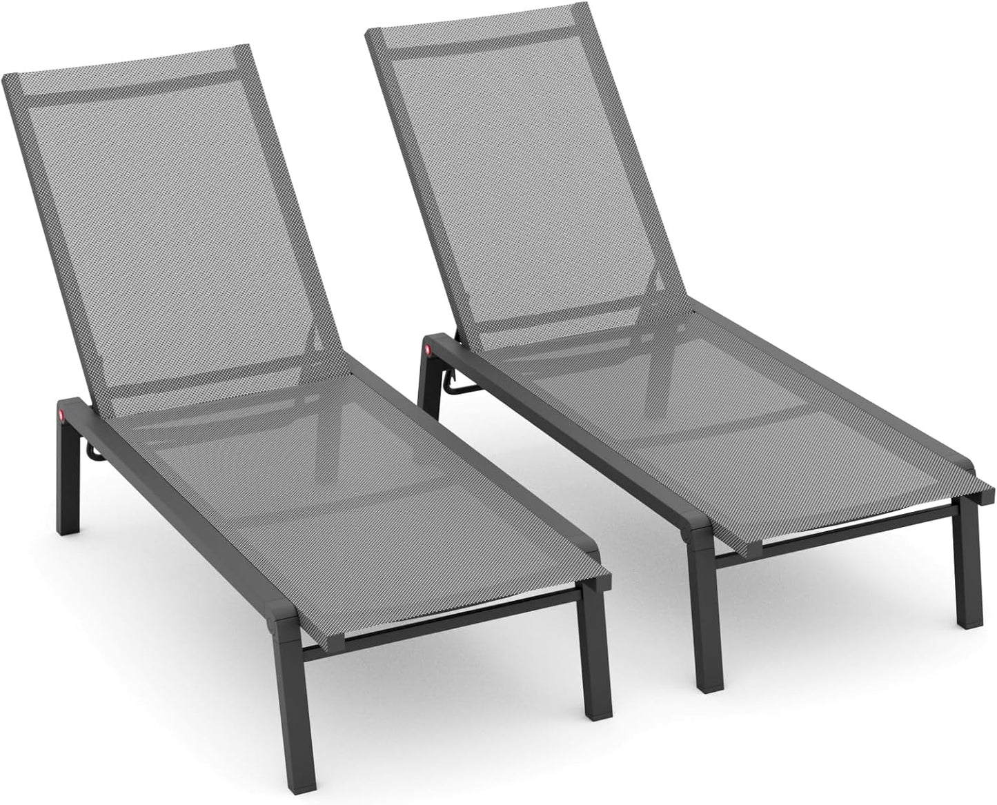 Patio Chaise Lounge Set of 2 with 4 Adjustable Backrest, Foldable Aluminum Chaise Lounge Chair Recliner for Outdoor, Poolside, Sun Tanning Flaxen