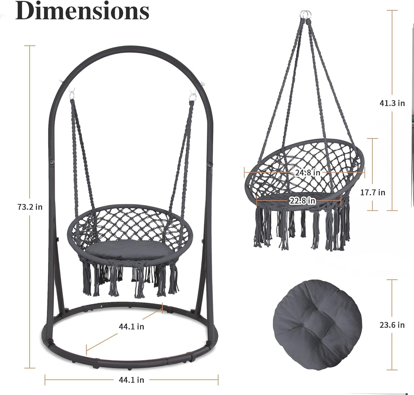 SUNCREAT Indoor Hammock Swing Chair with Stand, Hanging Chair Outdoor with Stand, 330 lbs Capacity, Patent Pending, Grey