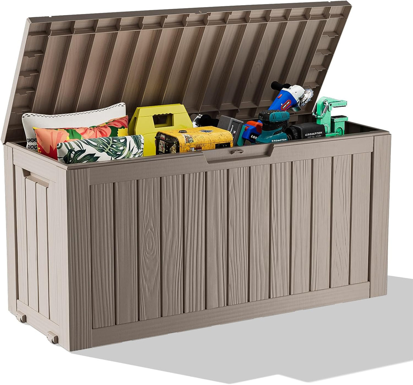 Vixzen 45 Gallon Resin Deck Box, Lockable Outdoor Storage Box for Patio Cushions Storage Furniture,Garden Tools, Pool Supplies, Weatherproof and UV Resistant