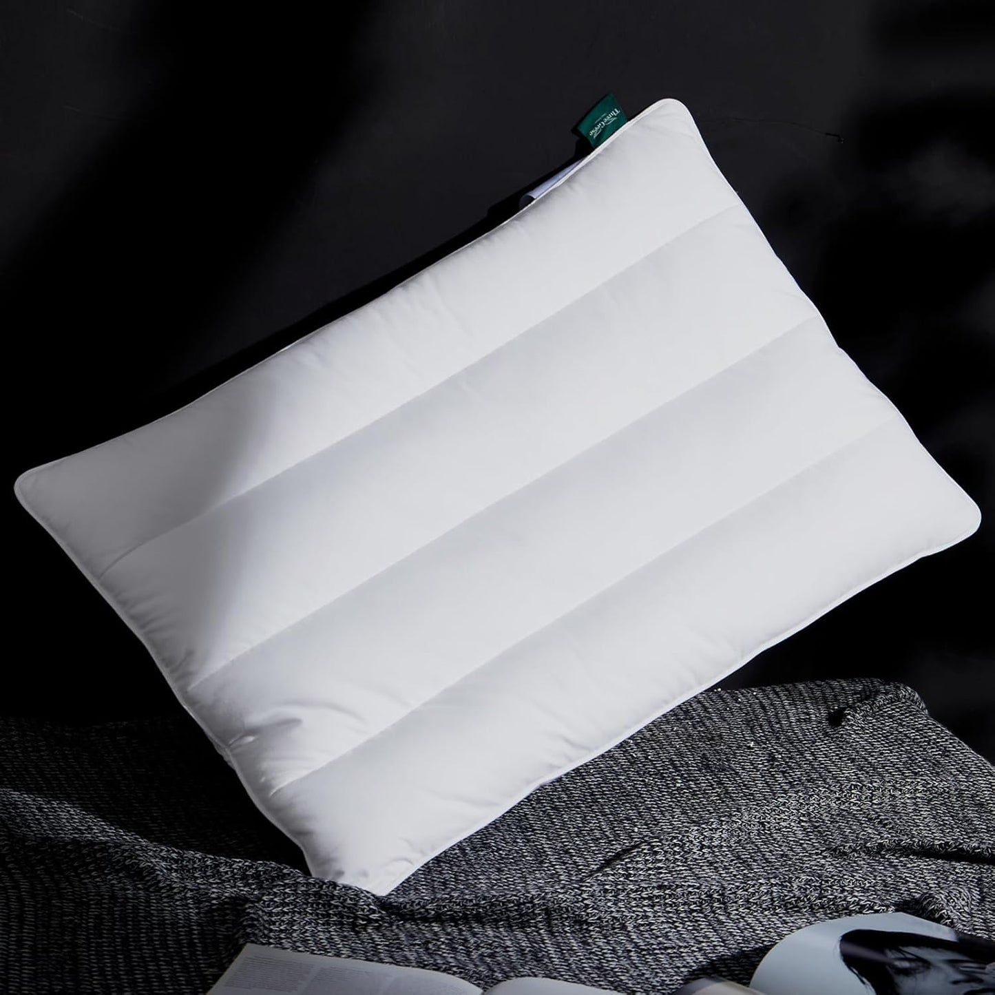 Three Geese Luxury Flat Thin Goose Feather Down Pillows Queen Size, 3 Inch Height, 100% Cotton Cover, Medium Firm, Hotel Collection Ultra Slim Thin Bed Pillows, Machine Washable, 18" x 30"