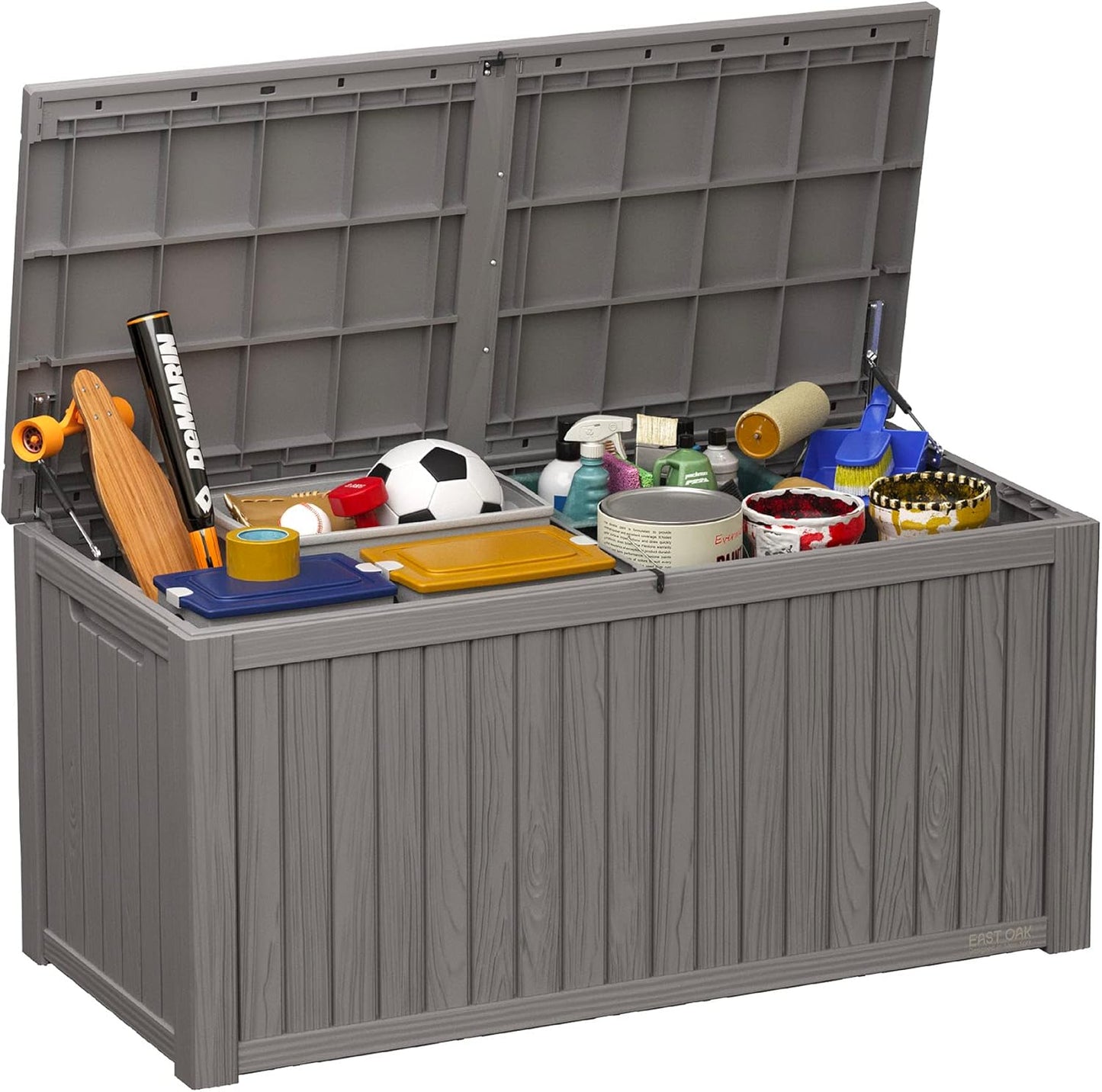 EAST OAK Outdoor Storage Box | 31 Gallon Deck Box Indoor and Outdoor Use | Waterproof Resin Storage Bin with Latch for Patio Cushions, Gardening Tools | UV Resistant | Deep Grey