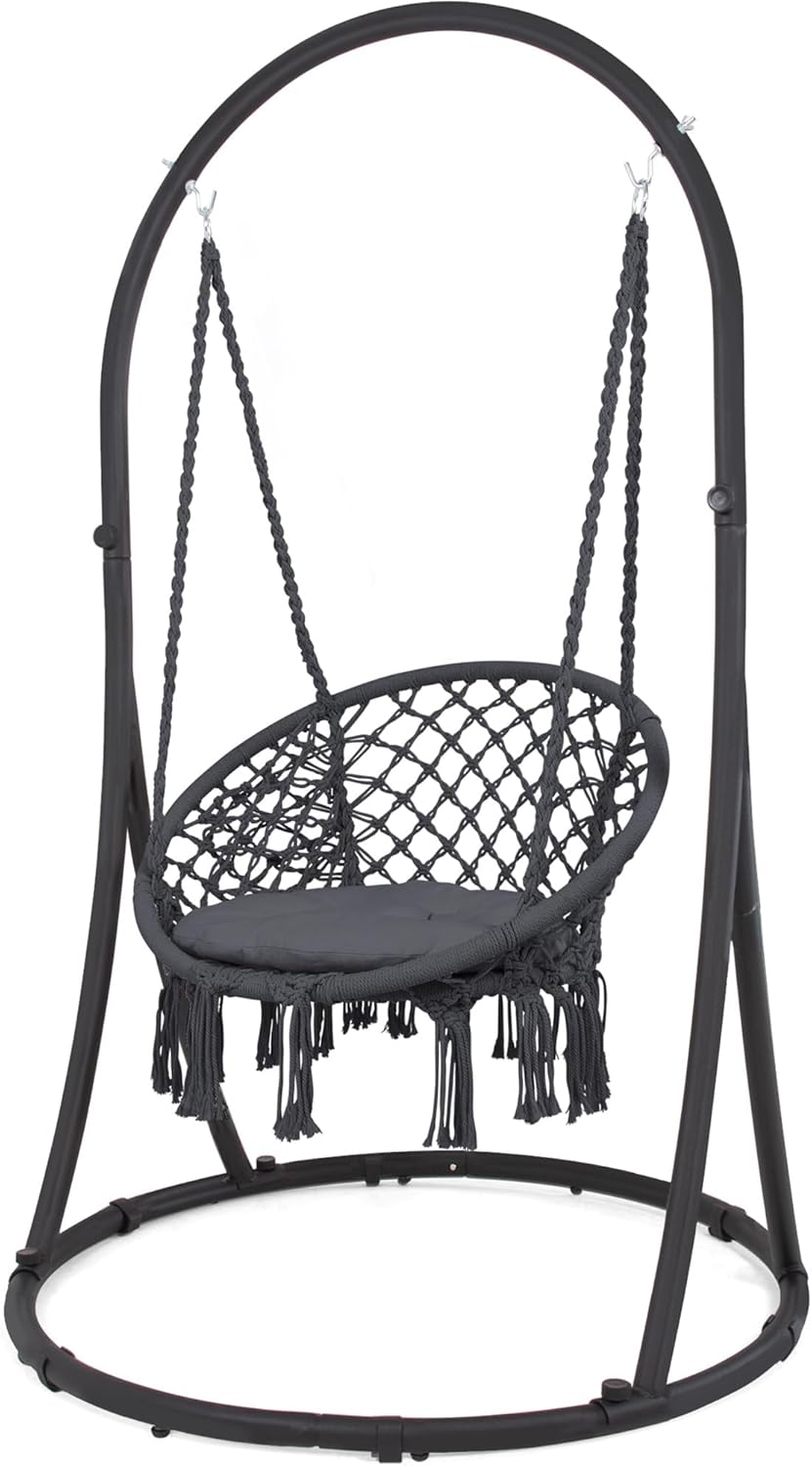 SUNCREAT Indoor Hammock Swing Chair with Stand, Hanging Chair Outdoor with Stand, 330 lbs Capacity, Patent Pending, Grey