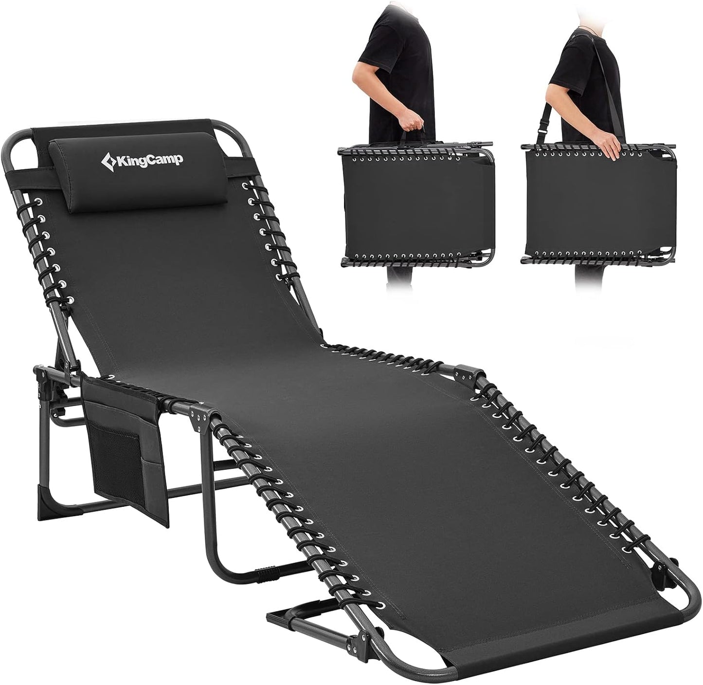 KingCamp Oversized Tanning Chair, Extra-Wide Padded Folding Chase Lounge Chairs Portable Adjustable 5-Position 400lbs Heavy Duty Lounger with Double-Layer Oxford for Outdoor Beach Patio Sun Pool