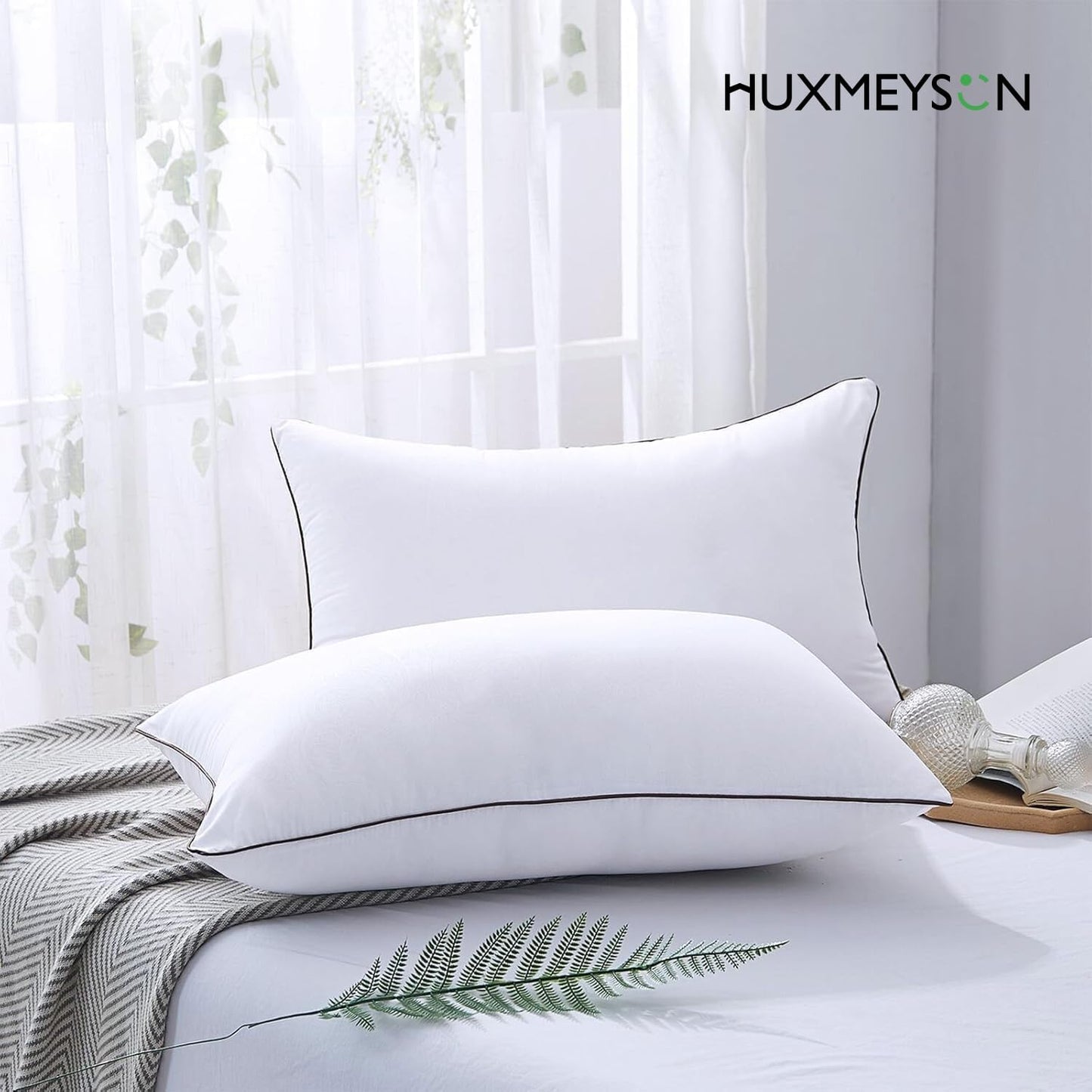 HUXMEYSON Pillows Standard Size Set of 4, Bed Pillows Set of 4, Down Alternative Luxury Hotel Pillows for Sleeping and for Side and Back Sleepers