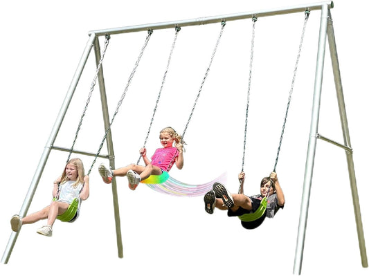 Sportspower MS-1042 Patriot Metal Swing Set: 2 Swings + 1 LED Swing, Capacity 300 LBs (Ages 3-8 Years), Made in USA, Silver/Green