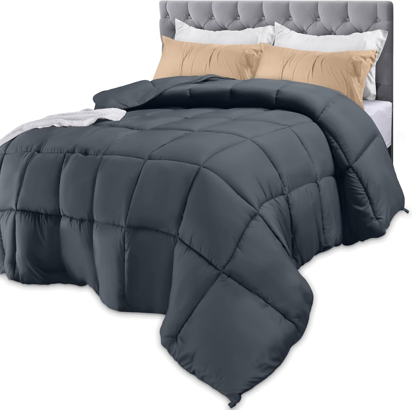 Utopia Bedding Comforters King Size, All Season Duvet Insert, Down Alternative Box Stitched Bed Comforter with Corner Tabs, Machine Washable (White)